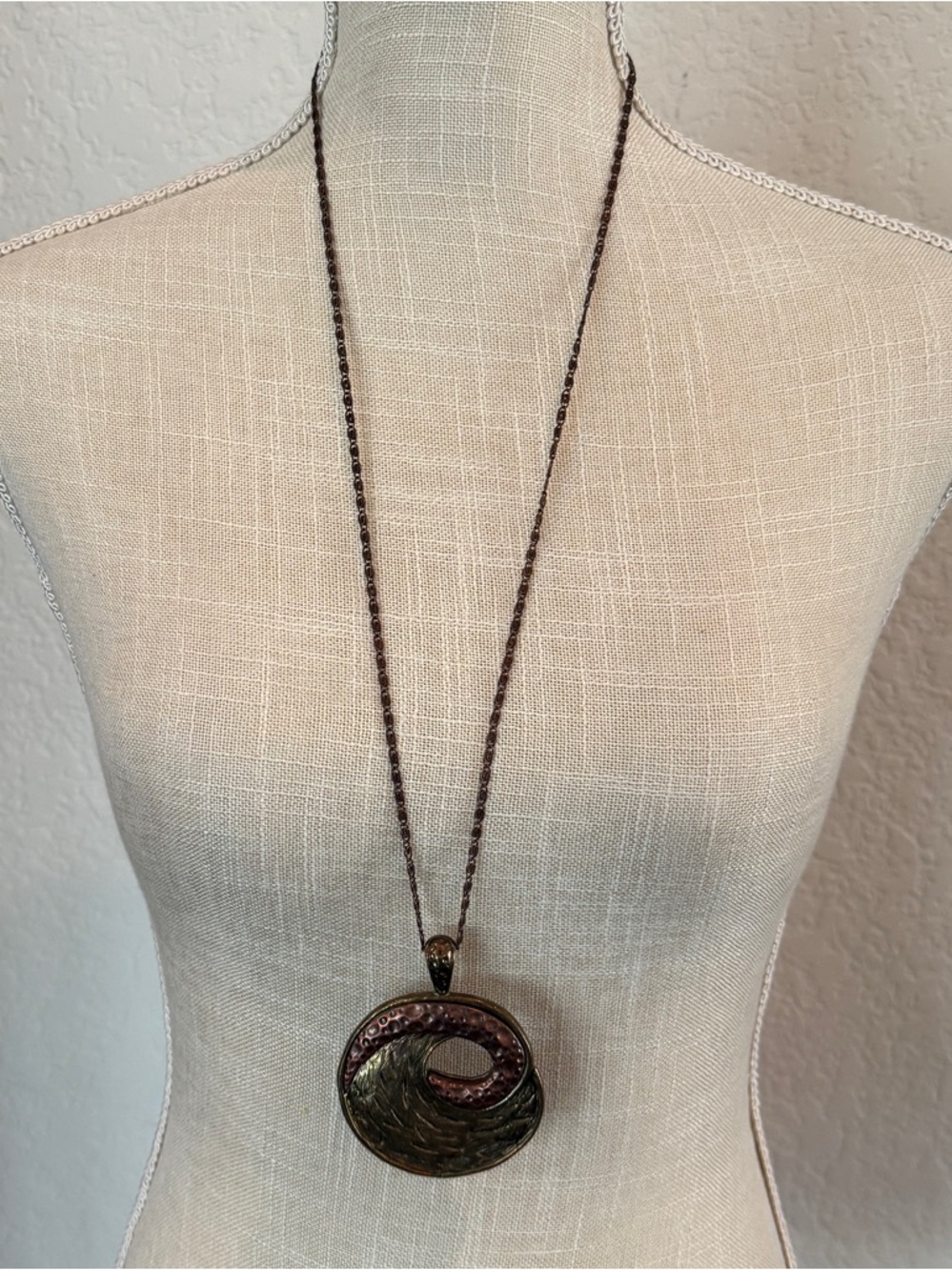 Copper and Brass Ocean Wave Pendant Necklace